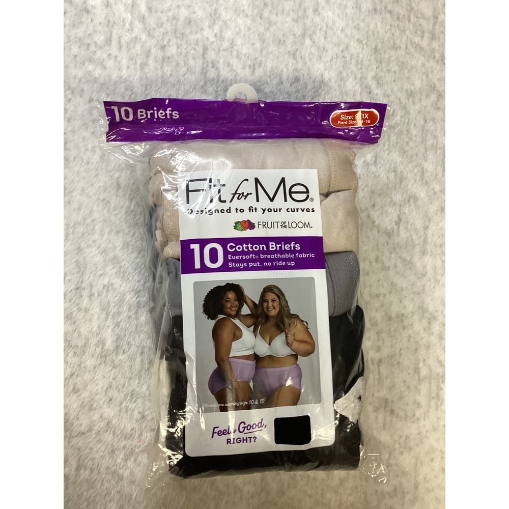 Fruit of the Loom Fit for Me 10 Pack Cotton Briefs Size 9 1X Plus Assorted Color